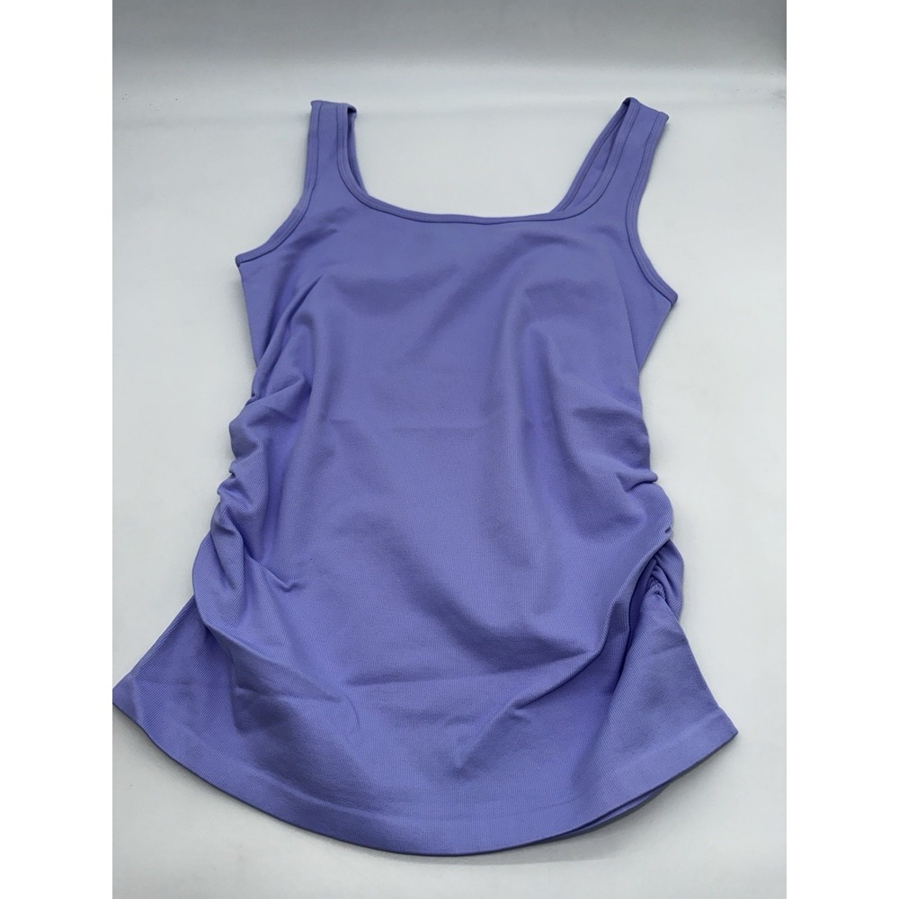 OQQ Women's Purple Cropped Ruched Tank Top 90% Nylon 10% Spandex Stretch L